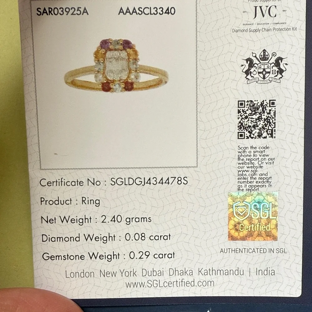 New in box 18K Gold with Natural Diamond and multicolored natural Gemstones Ring